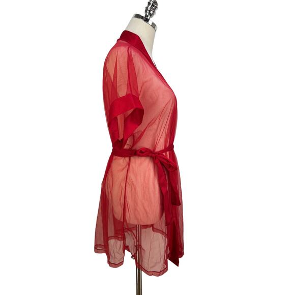 Vintage Fredrick's of Hollywood Red Sheer Nylon Robe Lingerie - Picture 5 of 7